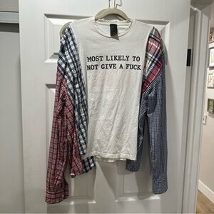 One of a kind shirt with plaid sleeves